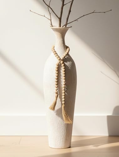 Sziqiqi Metal Tall Floor Vase, Large Boho Vase with Bead for Pampas Grass by SZIQIQI