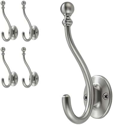 AVICCI 5 Pack Coat Hooks Brushed Nickel Coat Hook,Heavy Duty Hooks Decorative Wall Hooks for Bathroom Bedroom Kitchen Towel Robe Clothes Cabinet Closet Bathroom Hardware by Home