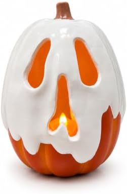 Halloween Decorations - 11" H Resin Ghost Pumpkin with Flameless Candle for Indoor Outdoor - Cute Spooky Decoration Tables Centerpieces Halloween Decor for Porch Home Front Door Mantel - Image 3