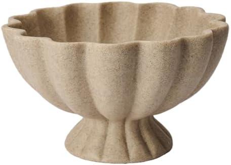 Pedestal Decorative Bowl, 8" Footed Ruffle Fruit Bowl for Home Decor by KEWOOL