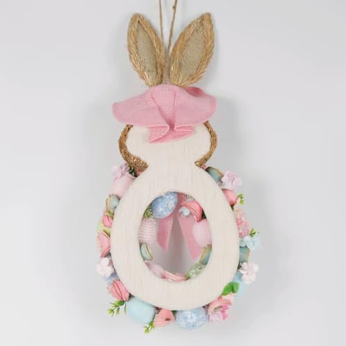 Ansuma 21" Easter Bunny Wreath – Bunny Shape Spring Wreath with Colorful Flowers Greenary and Egg Decorations, Front Door Easter Decor, Spring Wreaths for Home and Porch (Pink) - Image 4