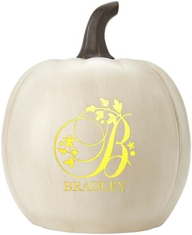 Let's Make Memories Personalized Pumpkin for Halloween - Custom Jack O Lantern with Your Name - Fall Decor - Light Up Pumpkin for Indoor/Outdoor Use - Floral Name and Monogram - Large - Cream - Image 2