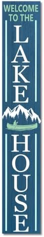 Blue Welcome To The Lake House Door Sign 8x48inch Rustic Wood Lake Theme Welcome Board and Porch Leaner for Front Door Deck or Wall Yard, All Season Vertical Porch Hanging by Ymaotrade