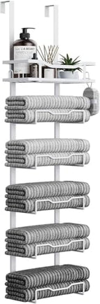 Aetyord Hanging Towel Racks for Bathroom No Drill - Over The Door 6-Tier Bath Towel Storage Organizer for Small Bathrooms - Back Door Large Tiered Towel Holder Hanger for Rolled Towels RV Camper White by Aetyord
