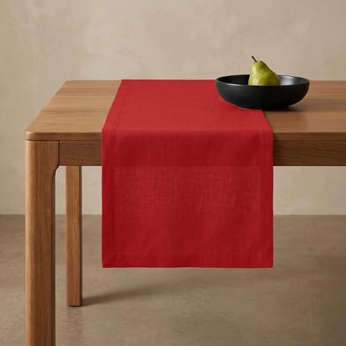 Solino Home 100% Pure Linen Table Runner Red Extra Long, Fete 14 x 156 in by SolinoHome