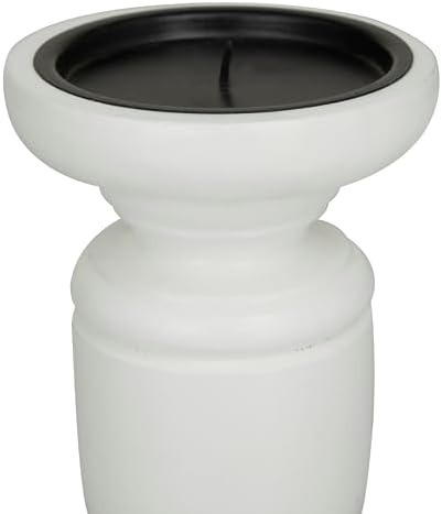 Deco 79 Mango Wood Turned Style Pillar Candle Holder, Set of 3 10", 8", 6"H, White - Image 2