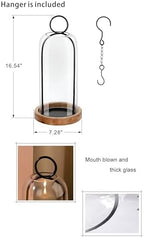 16" High Versatile Black Metal Candle Holder with Handmade Sturdy Glass Dome And Natural Wooden Base for Pillar Candle & Plants, Industrial, Farmhouse, Shabby Chic, Decorative Display Cloche Bell Jars - Image 2