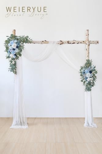Artificial Wedding Arch Flowers Kit(Pack of 3),2Pcs Artificial Flower Arch Decor,1Pcs Sheer Drape for Wedding Ceremony Arbor for WeddingCeremony (Blue) - Image 2