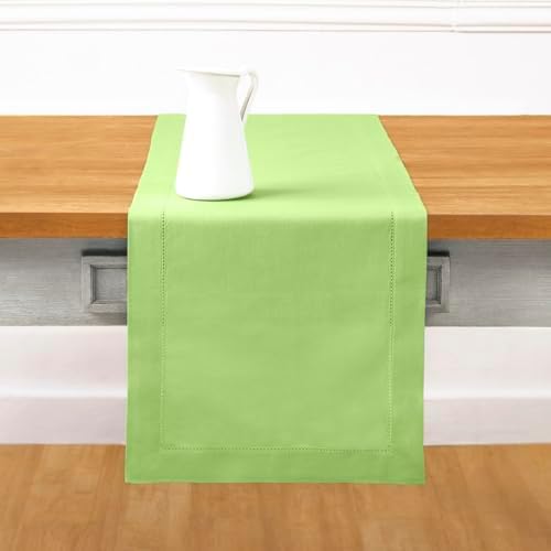 Solino Home Cotton Linen Dining Table Runner Green Hemstitch, 14 x 120 in by SolinoHome