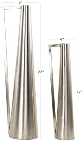 Deco 79 Metal Decorative Vase Centerpiece Vases with Handles, Set of 2 Flower Vases for Home Decoration 17", 22"H, Silver - Image 6