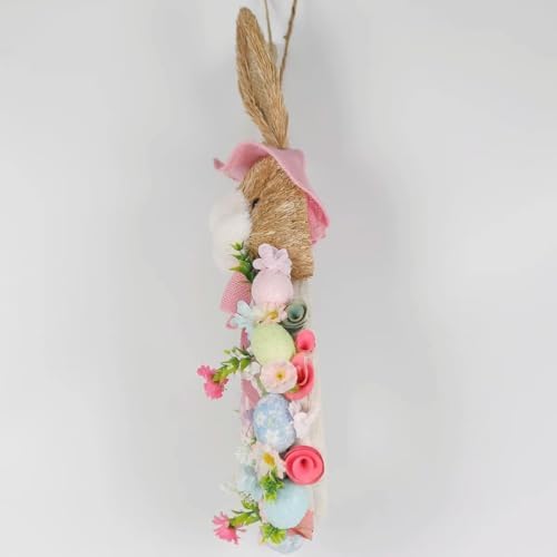 Ansuma 21" Easter Bunny Wreath – Bunny Shape Spring Wreath with Colorful Flowers Greenary and Egg Decorations, Front Door Easter Decor, Spring Wreaths for Home and Porch (Pink) - Image 3