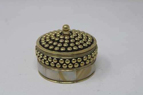 Decorative Jewelry Trinket Box Unique Gift for Home Decor Antique Metal Case with Mother of Pearl Sindoor Box/Coin Box (Beaded-1) - Image 3