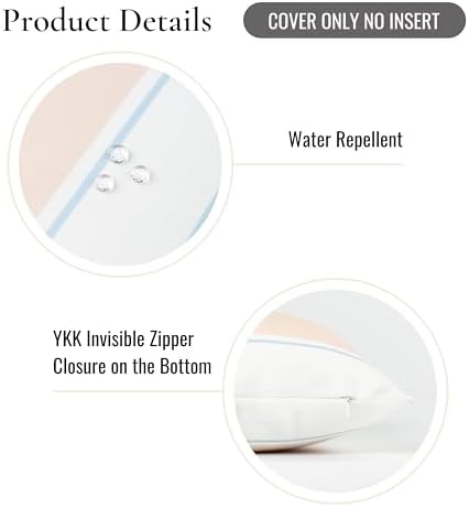 Hofdeco Premium Coastal Patio Indoor Outdoor Lumbar Pillow Cover Only, 12"x20" Water Repellent for Backyard, Couch, Baby Blue Neutral Tan Stripes - Image 5