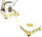 Velvet Quran Pearl Prayer Bead Set, Islamic Gifts for Eid Ramadan, Portable Box, Muslim Home Decor, Figured Gift Boxes Tasbih, Mawlid Present for Wedding, Umrah, Mosque, Praying, Special day (Ecru) - Image 5