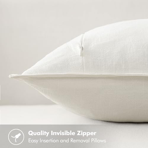 MIULEE Decorative Linen Euro Sham Pillow Covers 28x28 Inch Cream White - Image 3