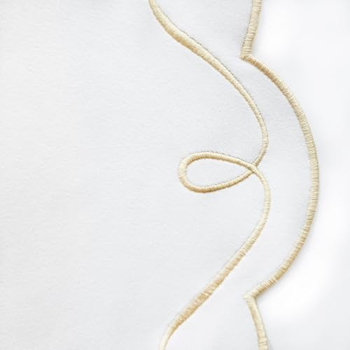 16.5 Inch Ribbon Twirl Embroidery Round Placemats Set of 4, Scalloped Round Table Mats for Party Kitchen Dining Decoration, Gold - Image 2