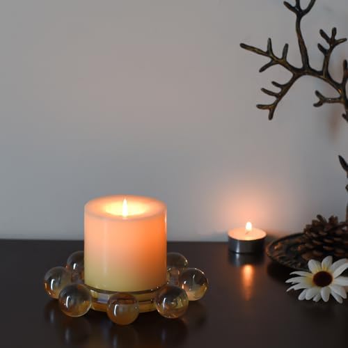 Crystal Candle Holders Pillar Candlestick Decorations for Home Party Dinner Christmas, Suitable for Large Cylindrical Candles, Champagne Color - Image 4