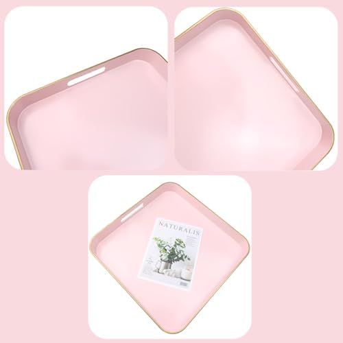 Pink Square Decorative Tray with Handles, 13"*13" Versatile Serving Tray for Coffee Table, Ottoman, Ideal for Serving, Displaying, Organizing - Image 5