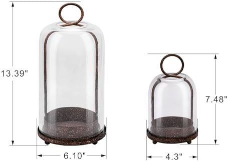 6" & 4" Wide Versatile Modern Metal Hurricane Lantern with Handmade Sturdy Glass Dome in Rustic Brown for Pillar Candle & Plants, Industrial, Farmhouse, Shabby Chic (Brown, 4"x7.5" &6.3"x11.2") - Image 2