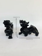 Pair of Pixiu Fengshui Statue, Black Obsidian Gemstone Pixiu Statue, Home Decoration Gift Idea Lunar New Year (5.9" L) - Image 2