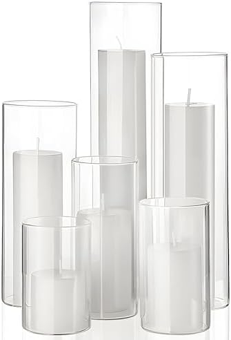 Shihanee 6 Glass Cylinder Vase Pillar Candle,White,Set of 6 by Shihanee