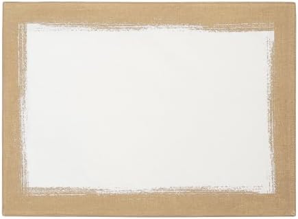 Villeroy & Boch Metallic Brushstroke Modern Linen Blend Placemat Set, 14 Inches x 20 Inches, Set of 4, Ivory and Gold - Image 2