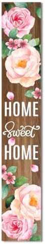 Pink Rose Home Sweet Home Wooden Board 8x48inch Spring Flower Welcome Sign and Porch Leaner Summer Decoration for Front Door Yard Deck Patio Farmhouse Vertical Decorations by Unknown