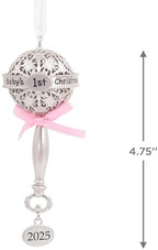Hallmark Baby's First Christmas Silver Rattle with Pink Ribbon 2025 Christmas Ornament, Metal, New Baby Gifts - Image 4