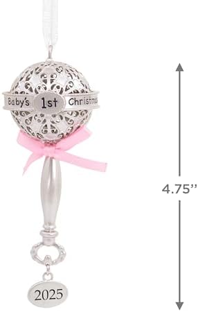 Hallmark Baby's First Christmas Silver Rattle with Pink Ribbon 2025 Christmas Ornament, Metal, New Baby Gifts - Image 4