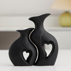Black Ceramic Vase Set of 2, Heart Shape Home Decor Flower vase - Image 2
