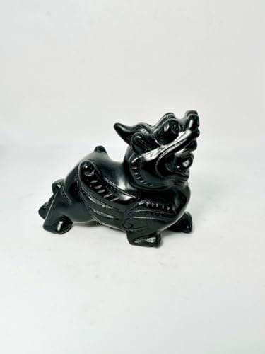 Pair of Pixiu Fengshui Statue, Black Obsidian Gemstone Pixiu Statue, Home Decoration Gift Idea Lunar New Year (3.9" L) - Image 4