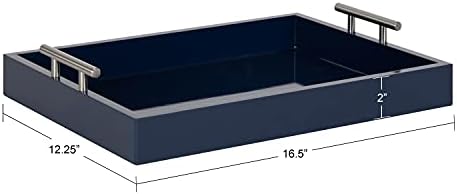 Kate and Laurel Lipton Modern Rectangular Tray, 16 x 12.25, Navy Blue and Silver, Decorative Accent Tray for Storage and Display - Image 4
