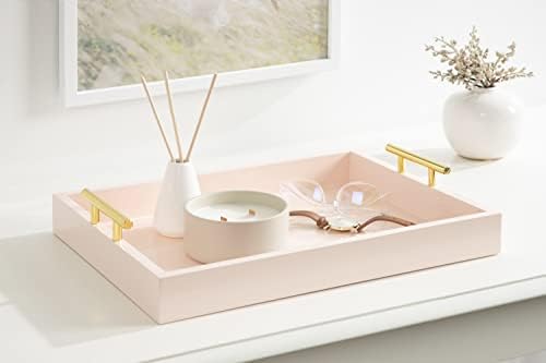 Kate and Laurel Lipton Decorative Tray with Polished Gold Metal Handles, Soft Pink - Image 5