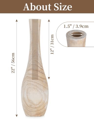 Hanobe 22" Tall Wood Floor Vase for Pampas Grass, Boho Farmhouse Style - Image 3