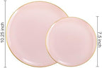 PULOTE 100PCS Pink Plastic Plates - Heavy Duty Pink and Gold Disposable for Party, Wedding, Mother's Day Include 50 Each (Dinner & Dessert) Plates - Image 2