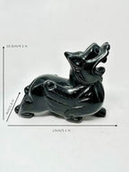 Pair of Pixiu Fengshui Statue, Black Obsidian Gemstone Pixiu Statue, Home Decoration Gift Idea Lunar New Year (5.1" L) - Image 6