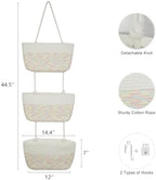 TeoKJ Over the Door Hanging Basket, 3-Tier Woven Cotton Wall-Mounted Storage Organizer Bag Decorative Hanging Nursery Baskets, White & Rainbow Stitching - Image 5
