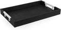 Modern Elegant 17.5"x12" Black Rectangle Shagreen Faux Leather Decorative Tray Ottoman Coffee Table Perfume Living Room Kitchen Serving Tray with Silver Metal Handles for All Occasion's by HomeRedefined