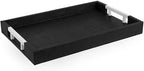 Modern Elegant 17.5"x12" Black Rectangle Shagreen Faux Leather Decorative Tray Ottoman Coffee Table Perfume Living Room Kitchen Serving Tray with Silver Metal Handles for All Occasion's by HomeRedefined