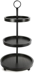 SYNCVIBE Wooden Farmhouse Round Black 3 Tiered Decorative Tray Stand by SYNCVIBE