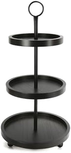 SYNCVIBE Wooden Farmhouse Round Black 3 Tiered Decorative Tray Stand by SYNCVIBE