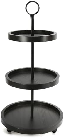 SYNCVIBE Wooden Farmhouse Round Black 3 Tiered Decorative Tray Stand by SYNCVIBE