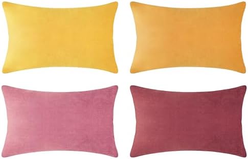 MONDAY MOOSE Decorative Throw Pillow Covers Cushion Cases, Set of 4 Soft Velvet Modern Designs, Mix and Match for Home Decor, Pillow Inserts Not Included (12x20 inch, Yellow/Pink) by MondayMoose