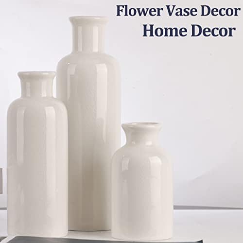 White Ceramic Vase Set - 3 White Small Vases, Farmhouse Country Flower Vase Home Decor, Living Room Decoration, Table Decoration, Fireplace Decor, and Entrance Decorations Centerpieces - Image 4