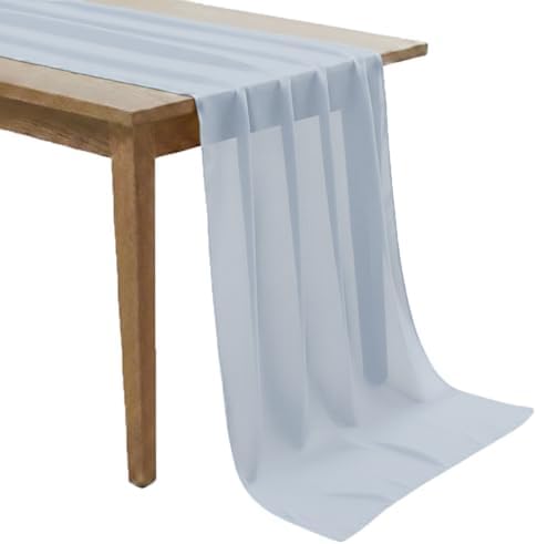 MDS Pack of 25 | Dusty Blue | 10ft Chiffon Table Runner 29x120 Inches Long Romantic Rustic Sheer Gauze Runner for Wedding Bridal Shower Birthday Banquets Engagement Spring Easter Boho Decorations by MDS