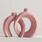 Set of 2 Pink Ceramic Vases for Home Decor Accents - Unique Hollow Donut Artistic Design Coquette Feminine Style Decorative Vases for Shelf, Mantel, Entryway Table Decor (Matte Pink) by Jonronboci