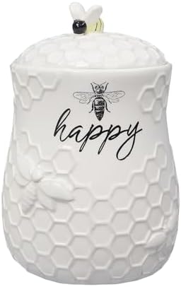 Young's Inc. Ceramic Honey Bee Cookie Jar with Lid and Handle – Honeycomb Design, 5.75" x 5.83" x 7.87", Decorative and Functional Kitchen Storage - Tea Canister by YoungsInc