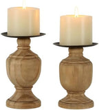 NIKKY HOME Farmhouse Wooden Pillar Candle Holders Set of 2, Mantel Decor - Image 3