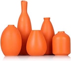 Orange Ceramic Small Vase Set of 5 - Modern Orange Decor Small Bud Vases for Floral Arrangements, Centerpieces for Weddings, Dinner Parties, Table Settings, Foyer, Bathroom Decorations by QIANLING