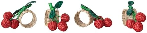 Creative Co-Op Woven Seagrass Cherry Napkin Ring, Red, Green and Natural, Set of 4 - Image 4